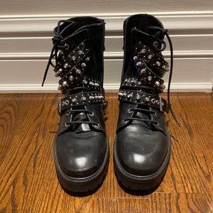 Black leather studded boots